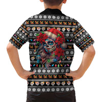 Mexican Sugar Skull Lady Christmas Family Matching Long Sleeve Bodycon Dress and Hawaiian Shirt Feliz Navidad Mexico - Wonder Print Shop