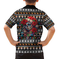Mexican Sugar Skull Lady Christmas Family Matching Off The Shoulder Long Sleeve Dress and Hawaiian Shirt Feliz Navidad Mexico - Wonder Print Shop