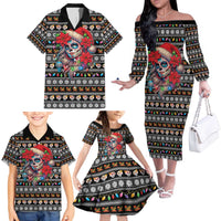 Mexican Sugar Skull Lady Christmas Family Matching Off The Shoulder Long Sleeve Dress and Hawaiian Shirt Feliz Navidad Mexico - Wonder Print Shop