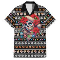 Mexican Sugar Skull Lady Christmas Family Matching Off The Shoulder Long Sleeve Dress and Hawaiian Shirt Feliz Navidad Mexico - Wonder Print Shop