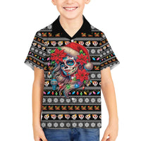 Mexican Sugar Skull Lady Christmas Family Matching Off The Shoulder Long Sleeve Dress and Hawaiian Shirt Feliz Navidad Mexico - Wonder Print Shop
