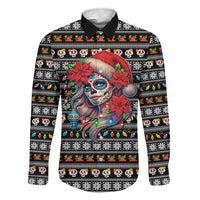 Mexican Sugar Skull Lady Christmas Family Matching Off Shoulder Maxi Dress and Hawaiian Shirt Feliz Navidad Mexico - Wonder Print Shop