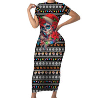 Mexican Sugar Skull Lady Christmas Family Matching Short Sleeve Bodycon Dress and Hawaiian Shirt Feliz Navidad Mexico - Wonder Print Shop