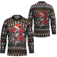 Mexican Sugar Skull Lady Christmas Hockey Jersey Feliz Navidad Mexico - Wonder Print Shop