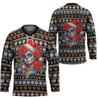 Mexican Sugar Skull Lady Christmas Hockey Jersey Feliz Navidad Mexico - Wonder Print Shop
