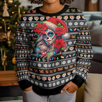 Mexican Sugar Skull Lady Christmas Kid Ugly Christmas Sweater Feliz Navidad Mexico - Wonder Print Shop