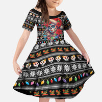 Mexican Sugar Skull Lady Christmas Kid Short Sleeve Dress Feliz Navidad Mexico - Wonder Print Shop