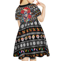 Mexican Sugar Skull Lady Christmas Kid Short Sleeve Dress Feliz Navidad Mexico - Wonder Print Shop