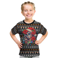 Mexican Sugar Skull Lady Christmas Kid T Shirt Feliz Navidad Mexico - Wonder Print Shop