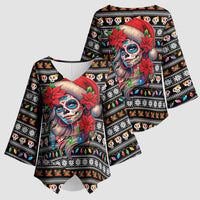 Mexican Sugar Skull Lady Christmas Kimono Sleeve Blouse Feliz Navidad Mexico - Wonder Print Shop