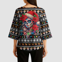 Mexican Sugar Skull Lady Christmas Kimono Sleeve Blouse Feliz Navidad Mexico - Wonder Print Shop
