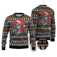 Mexican Sugar Skull Lady Christmas Ugly Christmas Sweater Feliz Navidad Mexico - Wonder Print Shop