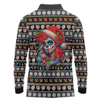 Mexican Sugar Skull Lady Christmas Long Sleeve Polo Shirt Feliz Navidad Mexico - Wonder Print Shop