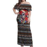 Mexican Sugar Skull Lady Christmas Off Shoulder Maxi Dress Feliz Navidad Mexico - Wonder Print Shop