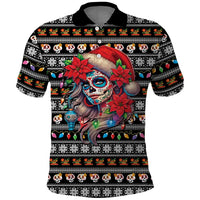 Mexican Sugar Skull Lady Christmas Polo Shirt Feliz Navidad Mexico - Wonder Print Shop
