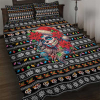 Mexican Sugar Skull Lady Christmas Quilt Bed Set Feliz Navidad Mexico - Wonder Print Shop