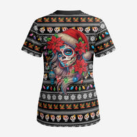 Mexican Sugar Skull Lady Christmas Scrub Top Feliz Navidad Mexico - Wonder Print Shop