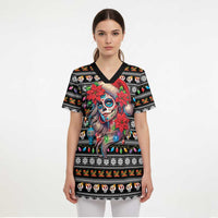 Mexican Sugar Skull Lady Christmas Scrub Top Feliz Navidad Mexico - Wonder Print Shop