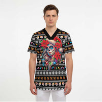 Mexican Sugar Skull Lady Christmas Scrub Top Feliz Navidad Mexico - Wonder Print Shop