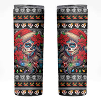 Mexican Sugar Skull Lady Christmas Skinny Tumbler Feliz Navidad Mexico - Wonder Print Shop