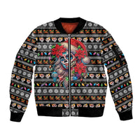 Mexican Sugar Skull Lady Christmas Sleeve Zip Bomber Jacket Feliz Navidad Mexico - Wonder Print Shop