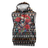Mexican Sugar Skull Lady Christmas Sleeveless Hoodie Feliz Navidad Mexico - Wonder Print Shop