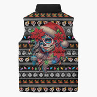 Mexican Sugar Skull Lady Christmas Sleeveless Puffer Jacket Feliz Navidad Mexico - Wonder Print Shop