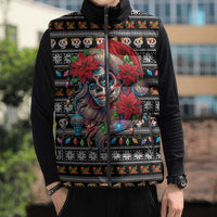 Mexican Sugar Skull Lady Christmas Sleeveless Puffer Jacket Feliz Navidad Mexico - Wonder Print Shop