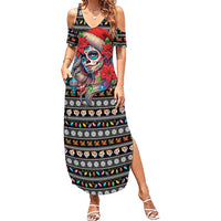 Mexican Sugar Skull Lady Christmas Summer Maxi Dress Feliz Navidad Mexico - Wonder Print Shop