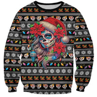 Mexican Sugar Skull Lady Christmas Sweatshirt Feliz Navidad Mexico - Wonder Print Shop