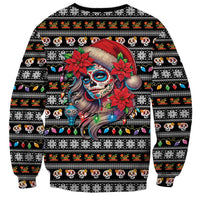 Mexican Sugar Skull Lady Christmas Sweatshirt Feliz Navidad Mexico - Wonder Print Shop