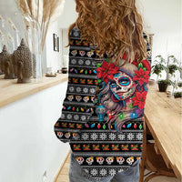 Mexican Sugar Skull Lady Christmas Women Casual Shirt Feliz Navidad Mexico - Wonder Print Shop