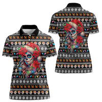 Mexican Sugar Skull Lady Christmas Women Polo Shirt Feliz Navidad Mexico - Wonder Print Shop