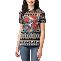 Mexican Sugar Skull Lady Christmas Women Polo Shirt Feliz Navidad Mexico - Wonder Print Shop