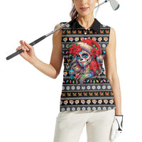 Mexican Sugar Skull Lady Christmas Women Sleeveless Polo Shirt Feliz Navidad Mexico - Wonder Print Shop