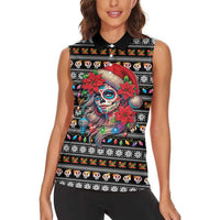 Mexican Sugar Skull Lady Christmas Women Sleeveless Polo Shirt Feliz Navidad Mexico - Wonder Print Shop