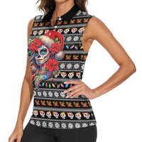 Mexican Sugar Skull Lady Christmas Women Sleeveless Polo Shirt Feliz Navidad Mexico - Wonder Print Shop