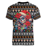 Mexican Sugar Skull Lady Christmas Women V-Neck T-Shirt Feliz Navidad Mexico - Wonder Print Shop
