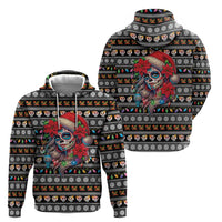 Mexican Sugar Skull Lady Christmas Zip Hoodie Feliz Navidad Mexico - Wonder Print Shop