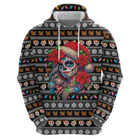 Mexican Sugar Skull Lady Christmas Zip Hoodie Feliz Navidad Mexico - Wonder Print Shop