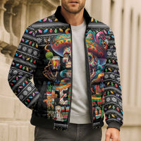 Mexican Sugar Skull Spanish Christmas Bomber Puffer Jacket Feliz Navidad Mexico - Wonder Print Shop