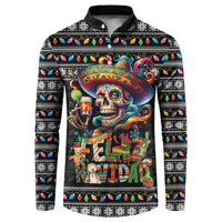 Mexican Sugar Skull Spanish Christmas Button Sweatshirt Feliz Navidad Mexico - Wonder Print Shop