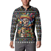 Mexican Sugar Skull Spanish Christmas Button Sweatshirt Feliz Navidad Mexico - Wonder Print Shop