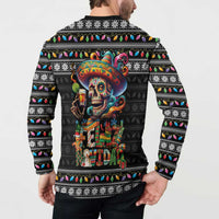 Mexican Sugar Skull Spanish Christmas Button Sweatshirt Feliz Navidad Mexico - Wonder Print Shop