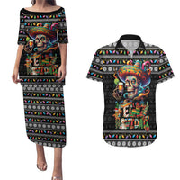 Mexican Sugar Skull Spanish Christmas Couples Matching Puletasi and Hawaiian Shirt Feliz Navidad Mexico - Wonder Print Shop