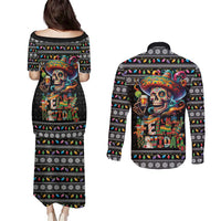 Mexican Sugar Skull Spanish Christmas Couples Matching Puletasi and Long Sleeve Button Shirt Feliz Navidad Mexico - Wonder Print Shop