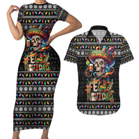 Mexican Sugar Skull Spanish Christmas Couples Matching Short Sleeve Bodycon Dress and Hawaiian Shirt Feliz Navidad Mexico - Wonder Print Shop