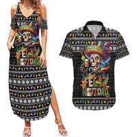 Mexican Sugar Skull Spanish Christmas Couples Matching Summer Maxi Dress and Hawaiian Shirt Feliz Navidad Mexico - Wonder Print Shop