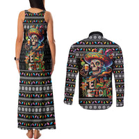 Mexican Sugar Skull Spanish Christmas Couples Matching Tank Maxi Dress and Long Sleeve Button Shirt Feliz Navidad Mexico - Wonder Print Shop