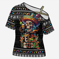Mexican Sugar Skull Spanish Christmas Cross Shoulder Shirt Feliz Navidad Mexico - Wonder Print Shop
